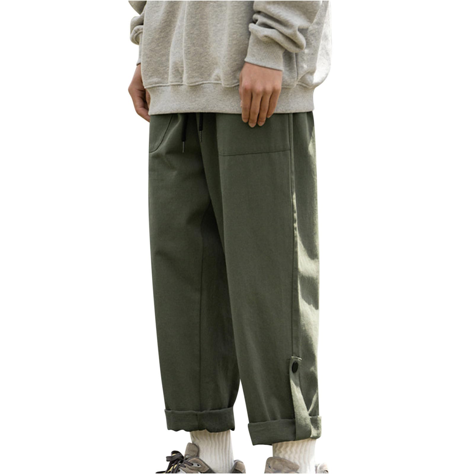 CSHE Lässige Herrenhose Retro-Jogginghose mit Gefaltetem Bein Gerade Hose mit Lässiger Passform Dehnbare Hose mit Weitem Bein Und Kordelzug Einfarbige Haremshose für Herren mit Großen Taschen Pants