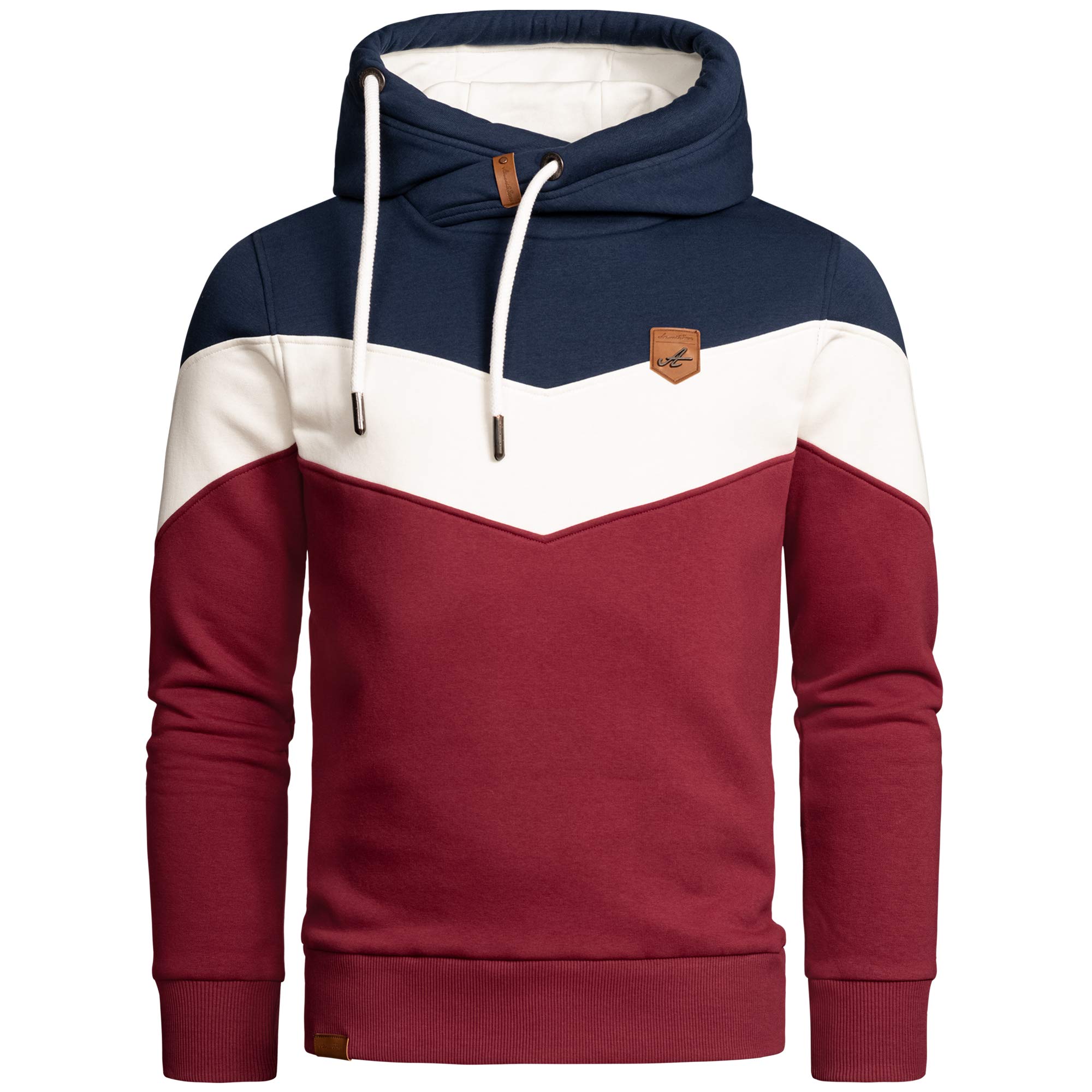 Amaci&Sons Herren Basic Kapuzenpullover Sweatjacke Pullover Hoodie Sweatshirt 4052 Navyblau/Weiß/Bordeaux L