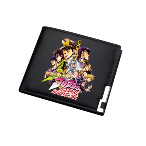 RYNDEX Jo-Jo's Bizar-re Adventu-re Anime Geldbeutel, Schmale Bi-Fold Kleines Portemonnaie, PU Leder Münzbörse Wallet mit Sichtfenster, für Teenager und Junge Mädchen(Color:Black 7)