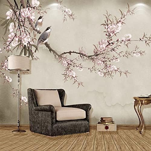 XLMING Blumen- Und Vogelkunst Rosa Blumen 3D Tapete Home Dekoration Wohnzimmer Sofa Schlafzimmer Tv Hintergrund Wand-350cm×256cm