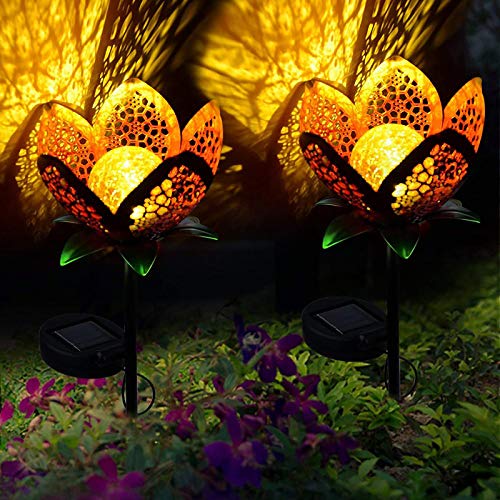 ALLOMN Solarleuchten Garten im Freien, 2 Stck Draussen Weg Dekorative Lampe Leuchtet Solar Landschaft Lichter Wasserdicht Pfad Rasen Hof Garten Lampen Hübsche Blumenmuster (Hohle Blumen, 2 PCS)