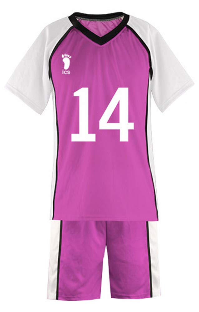 QYIFIRST Shiratorizawa Academy Volleyball Club Hayato Yamagata No.14 Jersey Set T-Shirt Shorts Suit Cosplay Kostüm Lila M