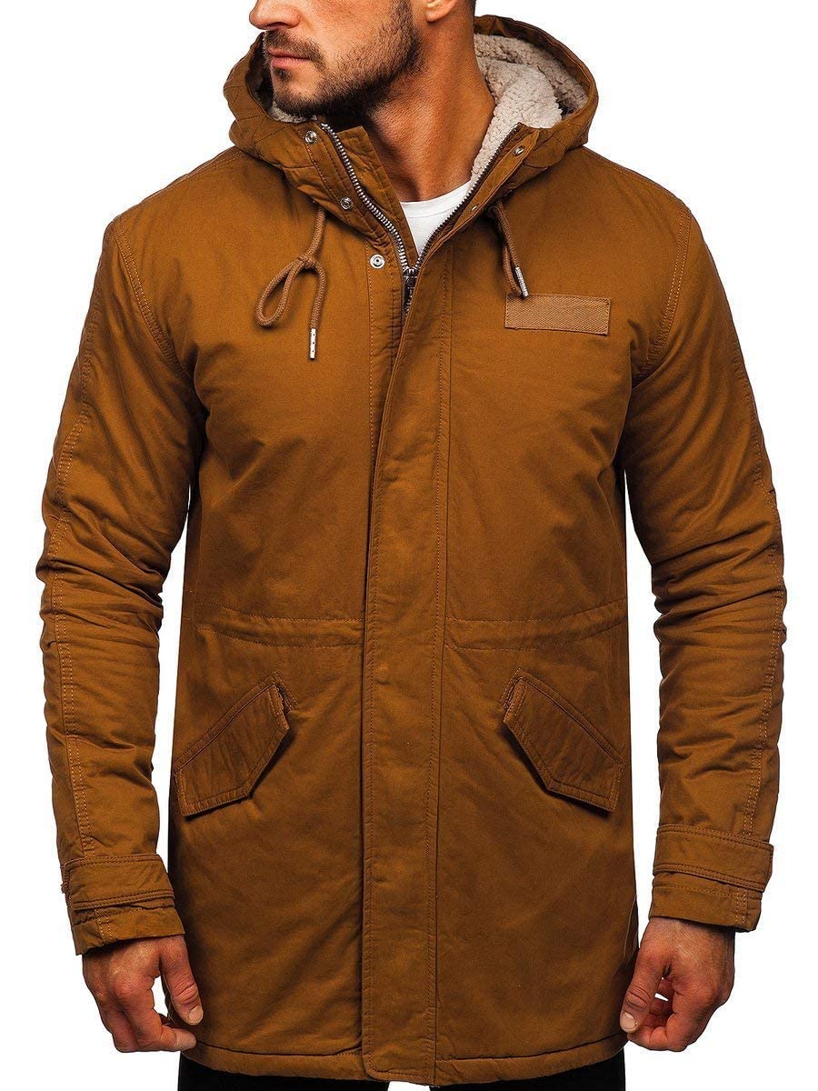 BOLF Herren Winterjacke Parka Gefüttert Kapuze Casual Style EXTREME EX838 Camel L [4D4]