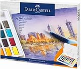 Faber-Castell 169736 - Aquarellfarben, 36 Stück in Näpfchen, inklusive Wassertankpinsel