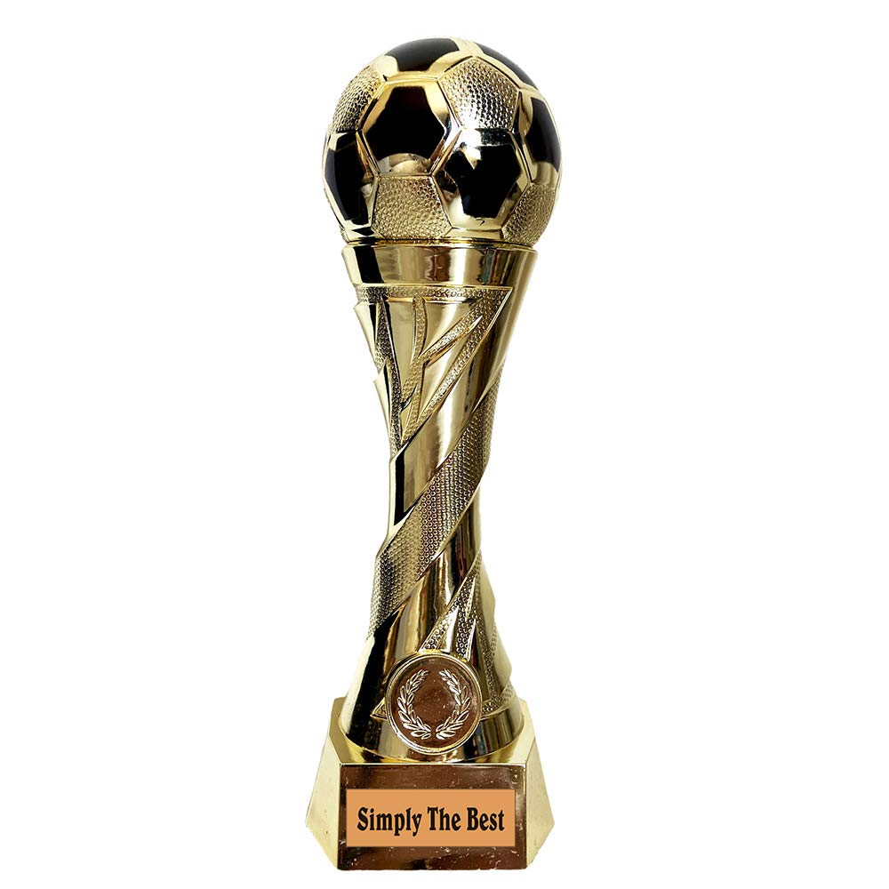 Larius Group Fußball Pokal mit Wunschgravur Extra Groß (245mm, 460gr.) - Trophäe Ehrenpreis Goldener Schuh Ball - Torschützenkönig (Text: Simply The Best)