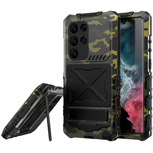 SUREKYA Schutzhülle für Samsung Galaxy S24 Ultra Full Body 360° Metall, robuste Schutzhülle mit Ständer, 3 m, militärischer Fallschutz, Metall, robuste Schutzhülle (Camouflage, 24)