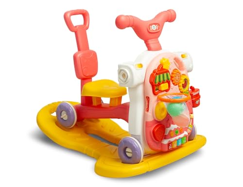 CARETERO - Lauflernhilfe für Babys - Babywalker 5in1 - ab 12 Monaten mit Lerntafel - Spiel und Lauflernwagen - Laufen Lernen und Entwicklung der Feinmotorik - Spielecenter Laufhilfe - Rosa