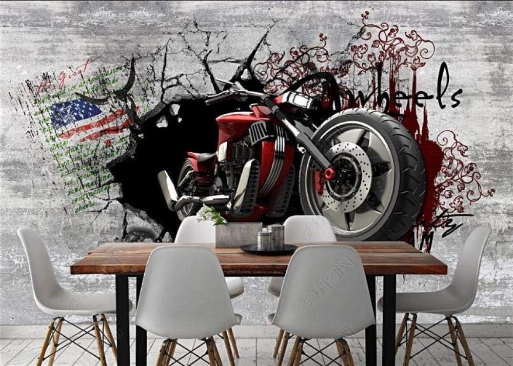 Graffiti Gebrochene Wand Motorrad 3D Tapete Poster Restaurant Schlafzimmer Wohnzimmer Sofa TV Dekorative Wand-200cm×140cm