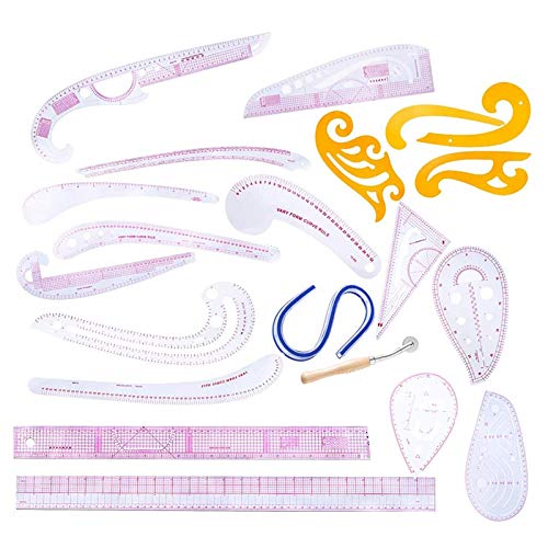 Knadgbft 21Pcs Sewing Ruler Line French Curve Ruler Cutting Mat Set Yardstick Sleeve French Curve Cutting Knife Ruler Sewing Tool