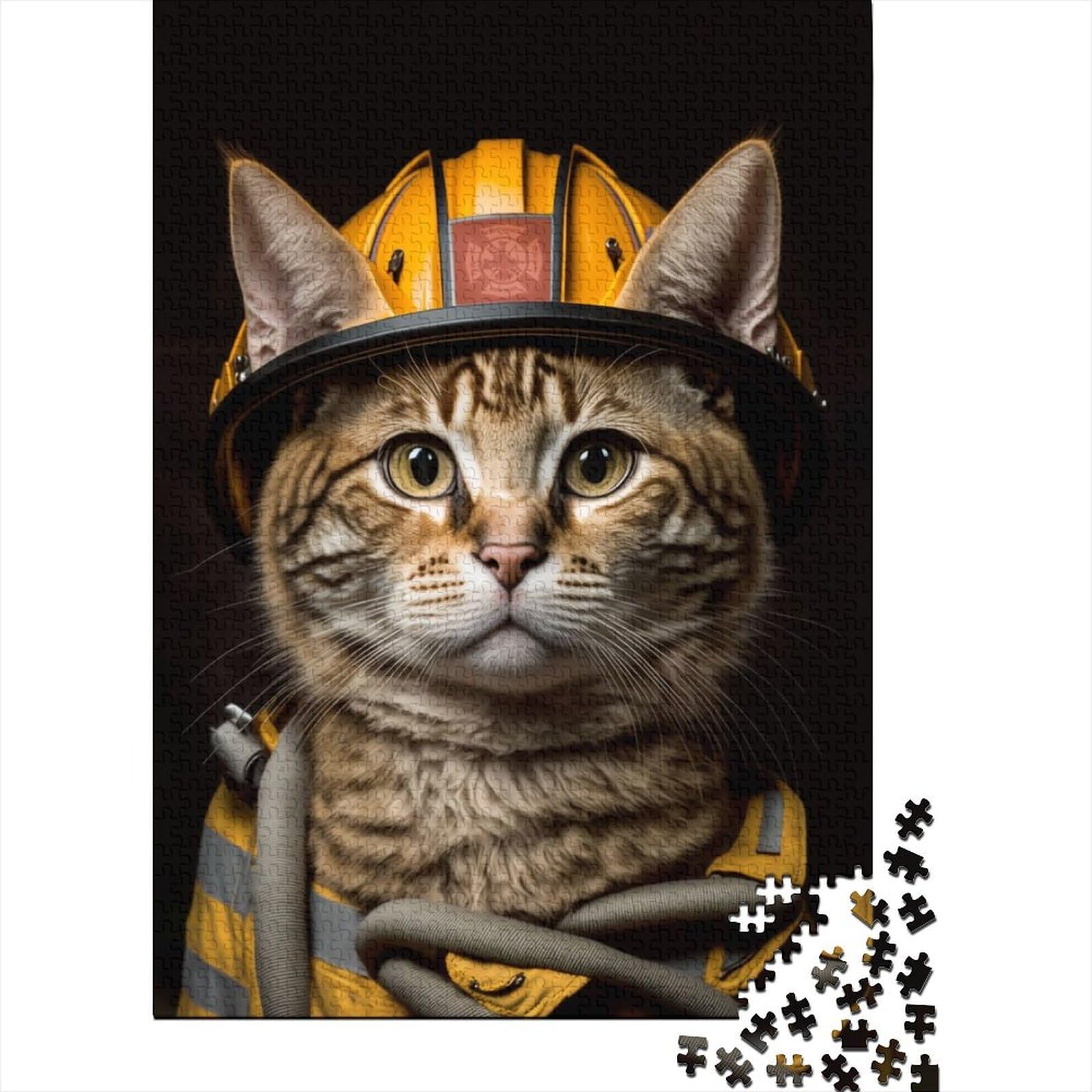 Feuerwehrmann-Katze-Holzpuzzle für Erwachsene, 1000-teiliges Puzzle für Erwachsene Teenager, Stressabbau, Urlaub zu Hause, Zeit totschlagen (Größe 29,53 x 19,69 Zoll)