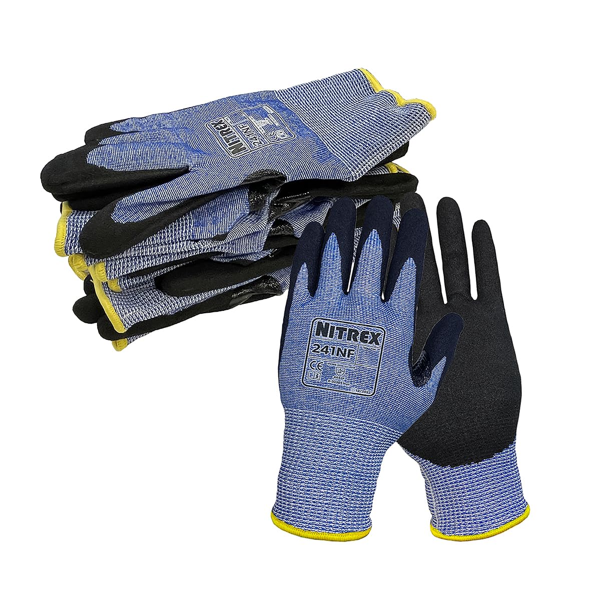 NITREX Unigloves Schnittfeste Handschuhe mit sandiger Nitril-Handflächenbeschichtung, NitreGuard-Technologie und NitreGrip-Technologie, Schwarz/Blau, 10 Paar