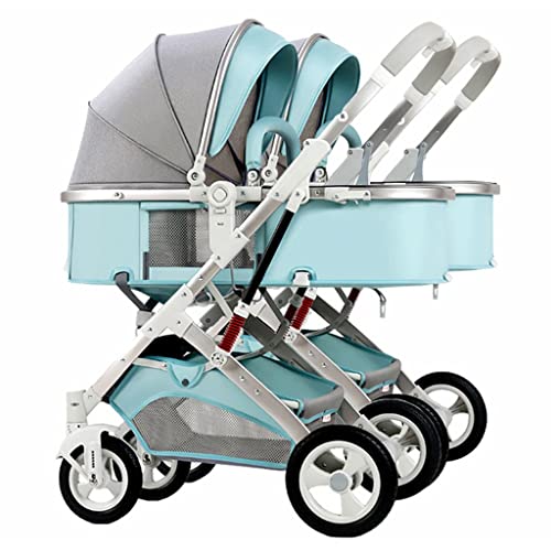 Double Baby Neugeborenen-Kinderwagen – Zwillingskinderwagen für Säuglinge und Kleinkinder – abnehmbare Wagen mit Moskitonetz – Grau A Farbe – tragbarer, faltbarer Kinderwagen – 1 Stück – leicht und