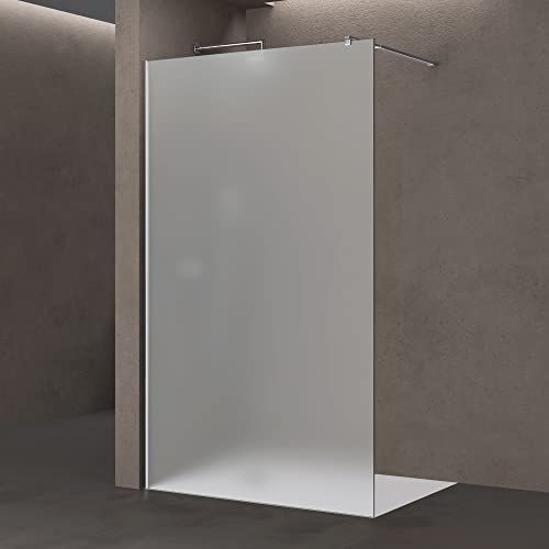 Sogood Luxus Duschwand Duschabtrennung Bremen1VS 140x200 Walk-In Dusche mit Stabilisator aus Echtglas 8mm ESG-Sicherheitsglas Milchglas inkl. Nanobeschichtung