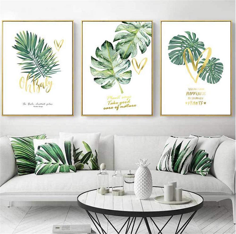 Nicole Knupfer 3-teiliges Poster-Set, Grüne Blätter Bilder Kunstdruck Wandbilder Dekoration für Wohnzimmer Schlafzimmer Modern Fine Art (ohne Rahmen) (B,40x60cm)