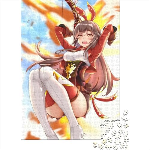 Genshin Impact Amber für Erwachsene Puzzles 1000 Teile für Erwachsene Schwierige Puzzles Holzpuzzles für Erwachsene Teenager (Größe: 75x50cm)