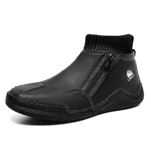 OTEB Handgemachte italienische Wildlederstiefel for Herren, Barfuß-Laufschuhe mit breiter Spitze, Barfußschuhe for den Außenbereich for Wandern(Black,42 EU)