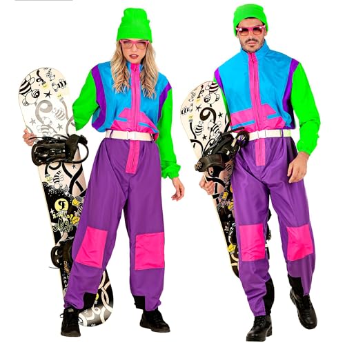 Widmann - Kostüm Snowboarder, Overall, Retro Schneeanzug, 80er Jahre Outfit, Bad Taste Outfit, Faschingskostüme