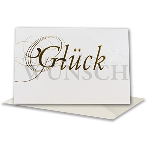 Glückwunschkarte 30 Set mit Umschlägen Beige - Dankeskarte Motiv Kleeblatt mit Schrift Blindprägung & goldene Folienprägung- Klappkarte DIN B6 17,0 x 11,5 cm