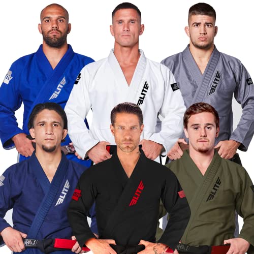 Elite Sports BJJ GI Herren IBJJF Kimono BJJ Jiujitsu GIs W/Sanforisierter Stoff & Gratis Gürtel (siehe spezielle Größenleitfaden), Premium-Schwarz, 1