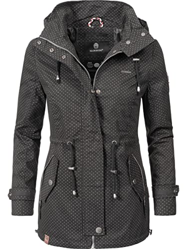 MARIKOO Damen Übergangs-Jacke Kurzmantel mit Kapuze Nyokoo Schwarz Dots Gr. S