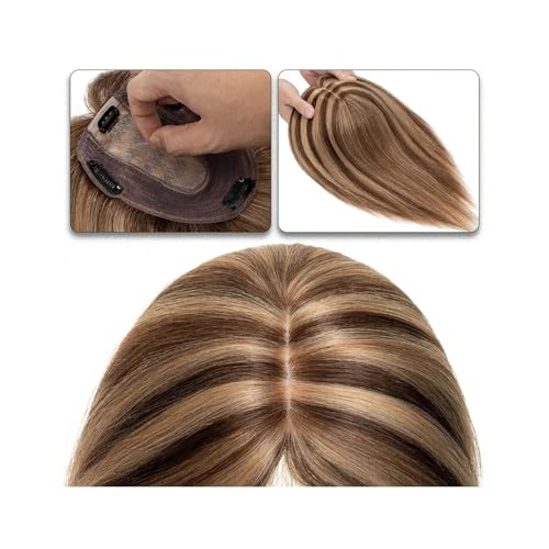 Haartopper für Frauen Haaraufsätze for Frauen, 15,2–45,7 cm, Mittelteil, Echthaaraufsatz, Haarteil, 10 x 12 cm, Seidenbasis mit 4 Clips, glatter Haaraufsatz for dünner werdendes Haar, Haarausfall Haar