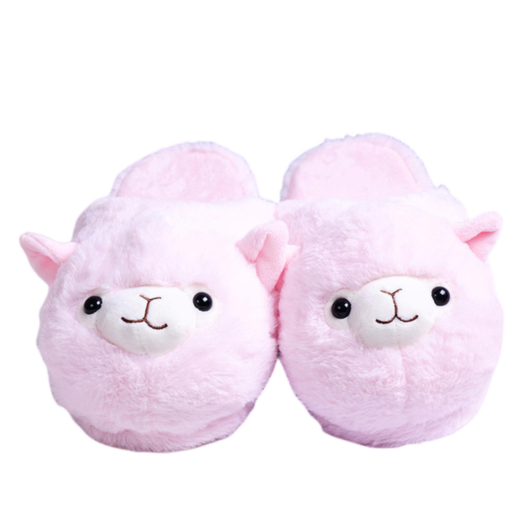 SHUIZONG Cartoon Alpaka House Weibliche Pelschchen Winter Warm Warmes Plüsch Eltern-Kind-Rutsche Innenschlafzimmer Mädchen Plüschschuhe-Alpaca Pink,37