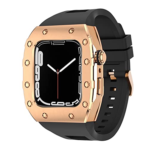 TONECY 45 mm luxuriöses Metallgehäuse Silikonarmband für Apple Watch, Mod Kit, 44 mm Modifikationsset für iWatch Serie 8, 7, SE, 6, 5, 4, Band (Farbe: RGB, Größe: 45 mm für 8/7)