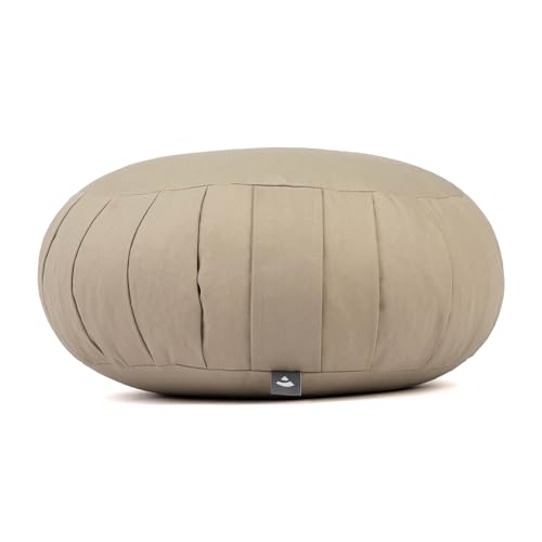 Bodhi Meditationskissen Zafu ECO | Klassisches Traditionelles Yogakissen Rund mit Dehnfalten | Bezug aus 100% Bio-Baumwolle | Hohes Yoga Sitzkissen mit Bio Dinkelfüllung | Sitzhöhe 20 cm