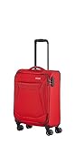 travelite 4-Rad Koffer Handgepäck Weichschale, IATA Bordgepäck Maß; Serie CHIOS, Trolley mit Kantenschutz + Aufsteckfunktion, 55 cm, 34 Liter, Rot