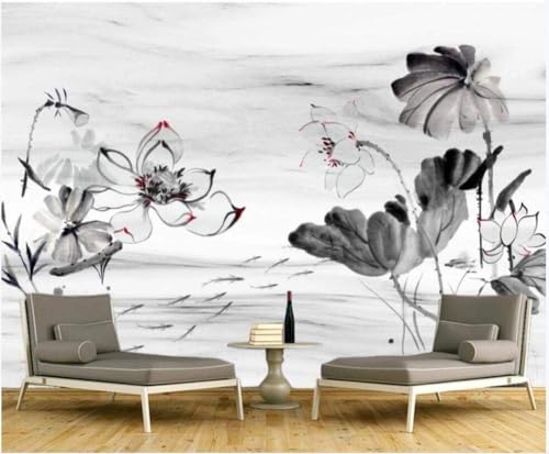 Tinte Lotusblume Lotusblatt 3D Tapete Poster Restaurant Schlafzimmer Wohnzimmer Sofa TV Dekorative Wand-350cm×256cm