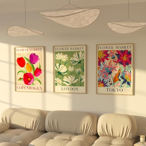 ZoeyAustin® 3 Doppelseitiges Kunstdruck Poster Set, 50cm x 70cm, Stilvolles Wandposter, 6 Wandbilder, Beidseitige Bilder (Flower Market, Ohne Rahmen - DIN A3)