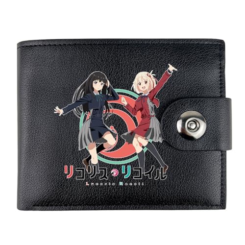 Lycor-is Reco-il Geldbörse Anime, Kunstleder Kartenetui Geldtasche mit Münzfach, PU Leder Münzbörse Wallet mit Sichtfenster, für Männer Geschenke(Color:Black 4)