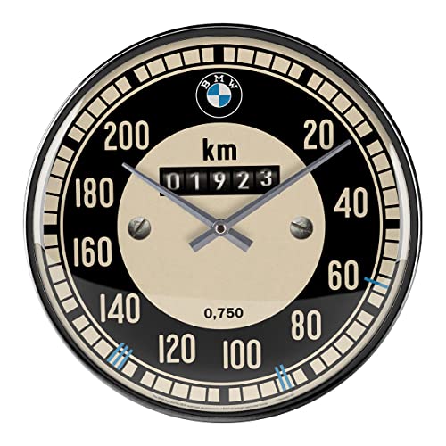 Nostalgic-Art Retro Wanduhr, Ø 31 cm, BMW – Tachometer – Geschenk-Idee für Auto Zubehör Fans, Große Küchenuhr, Vintage-Design zur Dekoration