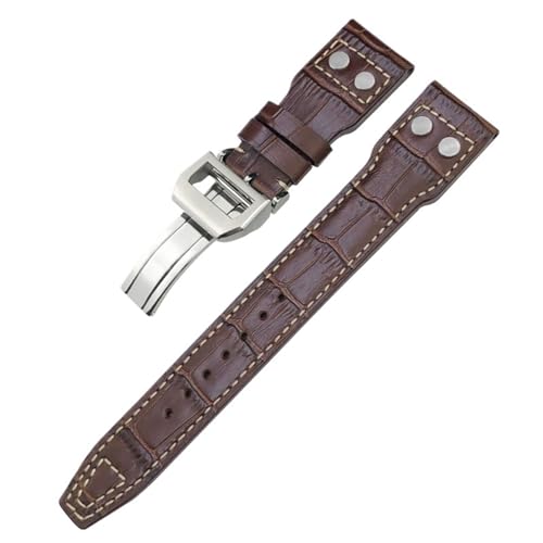 IOTUP Nieten-Uhrenarmband aus echtem Leder, 20 mm, 21 mm, 22 mm, passend für IWC Big Pilot IW377714 Spitfire Top Gun, braunes Rindslederband, 20 mm, Achat