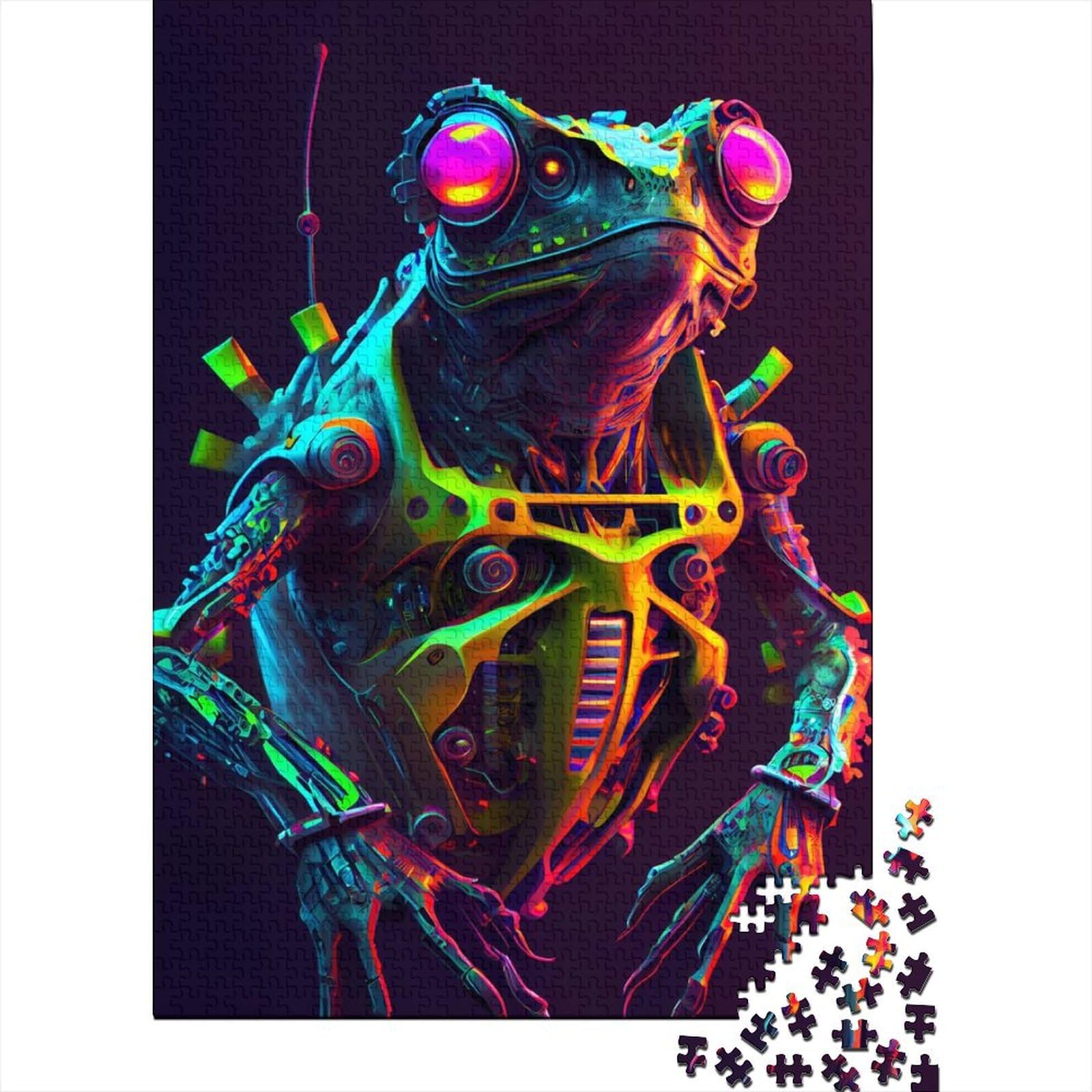 Frosch-Neon-Holzpuzzle für Erwachsene, Puzzle-Spielzeug, Erwachsenenpuzzle, 1000-teiliges Puzzle für anspruchsvolles Puzzlespiel und Familienspiel, 75 x 50 cm