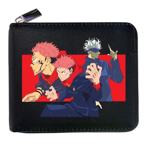 RYNDEX Jujut-su Kais-en Anime Wallet, Spaß Süß Kawaii Kartenetui mit Münzfach, Reise-Kulturbeutel für Ausweis Banknote Münze Foto(Color:Black 6)