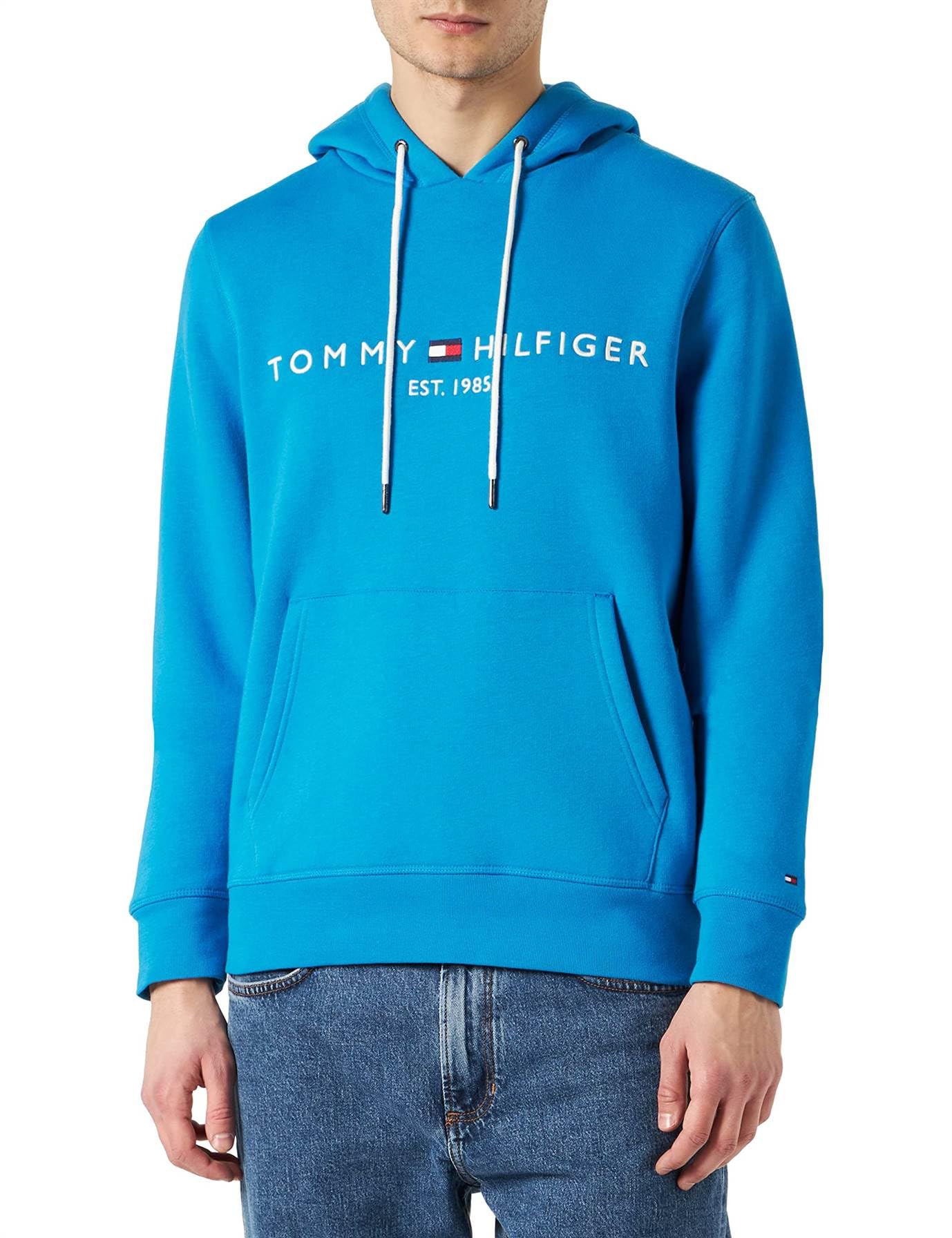 Tommy Hilfiger Herren Hoodie Tommy Logo mit Kapuze, Blau (Shocking Blue), S