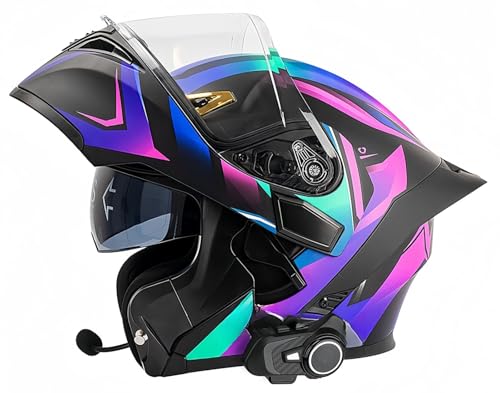 Modulare Bluetooth-Motorradhelme, ECE-zugelassener modularer Motorradhelm für Männer und Frauen, Rollerhelm mit Antibeschlag-Visier, zugelassen für Männer und Frauen B,XL61-62CM