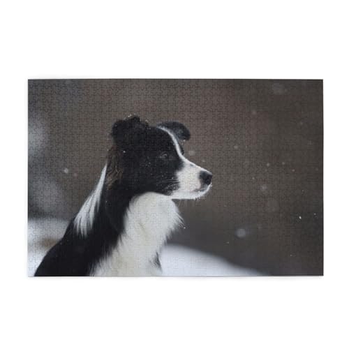 Border-Collie-Hund entdeckte Schnee, Puzzles 1000 Teile Holzpuzzle Spielzeug Familienspiel Wanddekoration