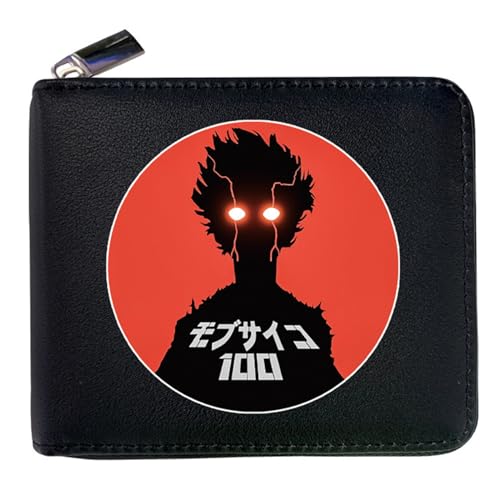 RYNDEX M-ob Psyc-ho 100 Anime-Geldbörsen, Leder Geldbörse mit Reißverschluss-Design, Geldbörse Geldbeutel Portemonnaie für Geschenkidee(Color:Black 12)