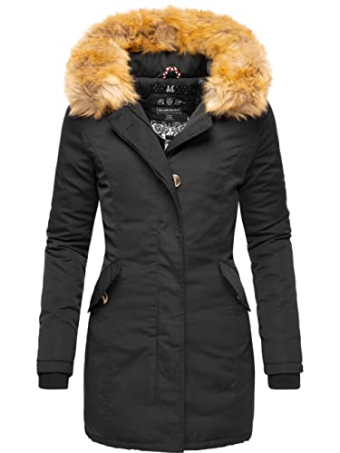 MARIKOO Damen Winter Mantel Winterparka Karmaa Schwarz Gr. XS