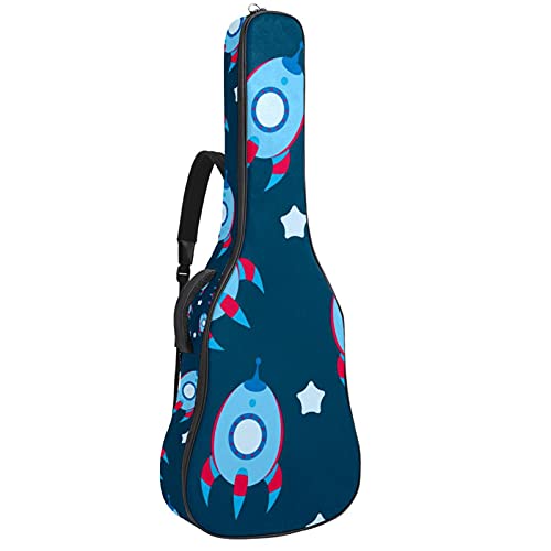 Akustikgitarre Tasche Dicke Polsterung Wasserdicht Dual Verstellbarer Schultergurt Gitarrenkoffer Gig Bag, Galaxy Spaceship Rocket Pattern