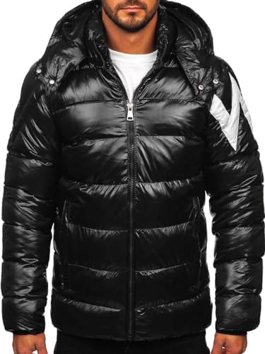 BOLF Herren Winterjacke Steppjacke Gefüttert Übergangsjacke mit Kapuze Daunenjacken-Optik Puffer Wärm Winter Freizeit Outdoor Casual Style 9981 Schwarz M [4D4]