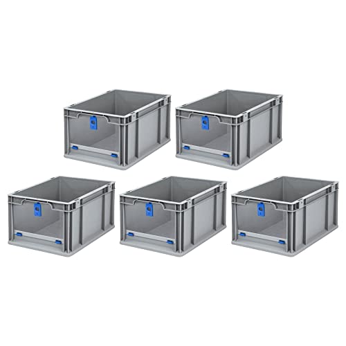 SparSet 5x Eurobox NextGen Insight Cover | HxBxT 22x30x40 | 20 Liter | Hoch/Blau | Eurobehälter, Transportbox, Transportbehälter, Stapelbehälter