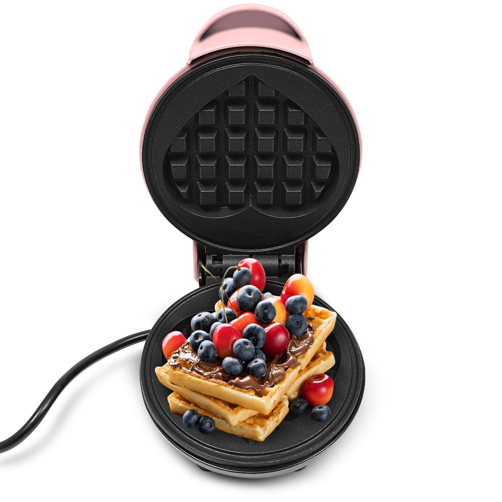 350W Mini Waffeleisen 220-240V Waffeleisen Herzform Kleiner Waffelmaker mit Antihaftbeschichtung Geeignet für den Einsatz in Häusern Wohnungen Wohnwagen usw (Rosa)