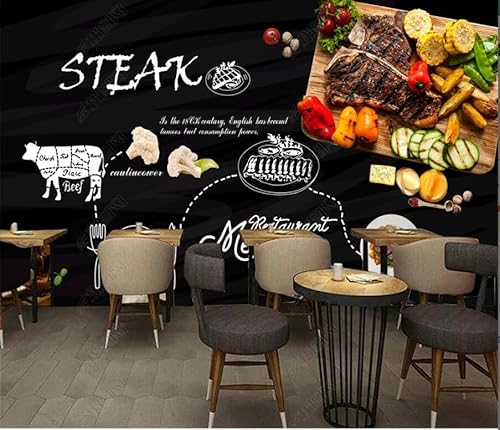 tyujlkjddlf Tapete Wandbild 3D Benutzerdefinierte Handgezeichnete Western-Restaurant-Steak-Hintergrundwand-140Cmx100Cm