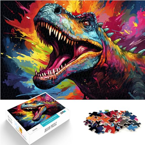 Puzzle für farbenfrohe psychedelische Dinosaurier, Puzzle für Erwachsene, 1000-teiliges Holzpuzzle, einzigartige Geburtstags, 1000 Teile (50 x 75 cm)