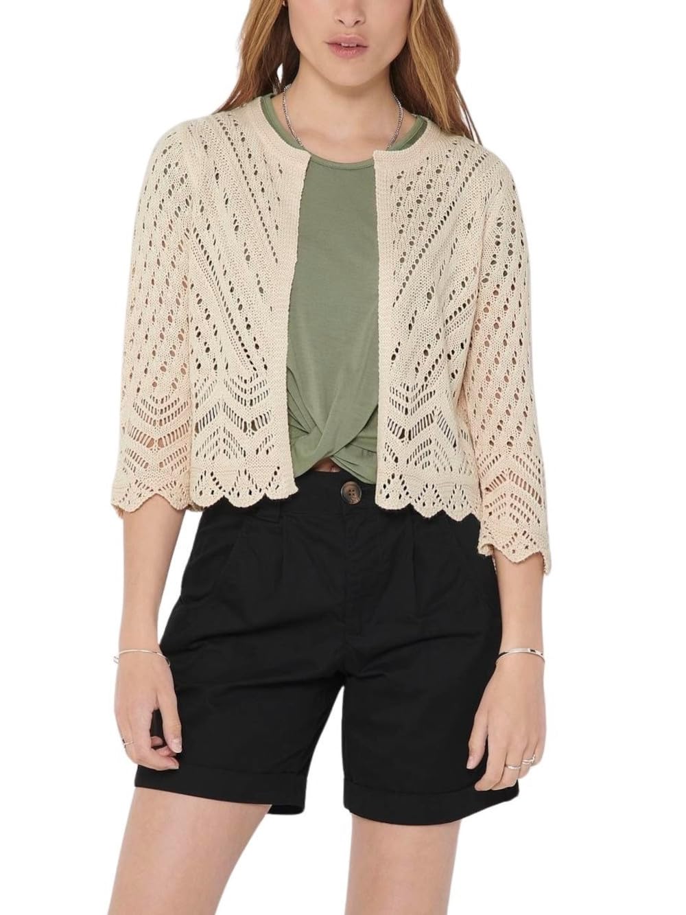 JdY Damen JDYSUN 3/4 Cropped KNT Cardigan, Tapioca, XS