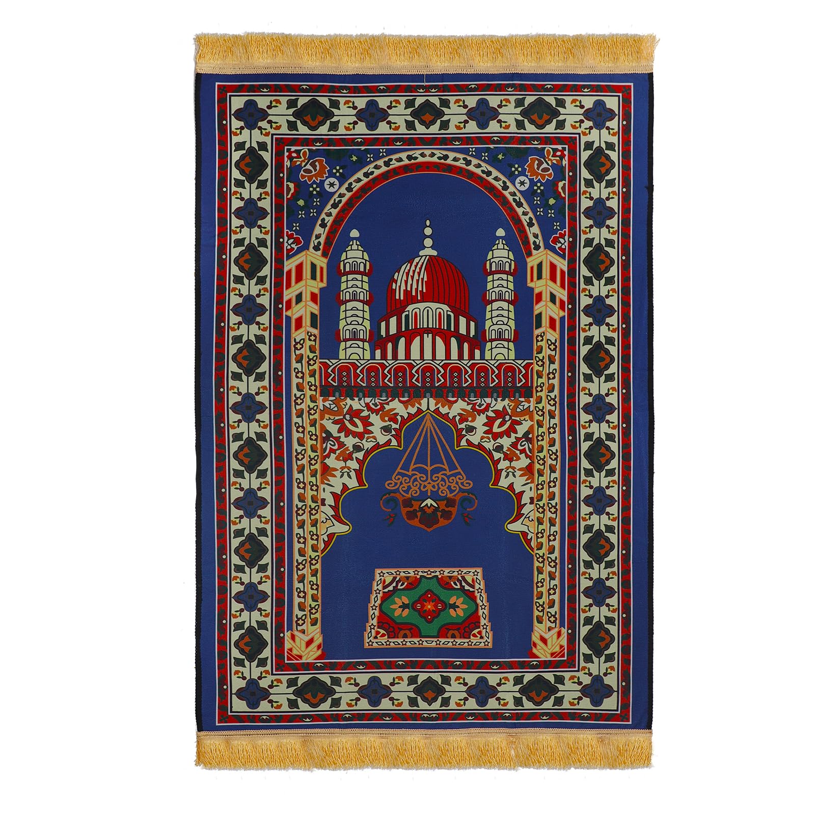 Gebetsteppich Muslim Gebetsteppich Pilgerfahrt aus weichem Polyester Gebetsteppich gepolstert dick islamisch Prayer Rug Faltbare Bodenmatte tragbar Damen Herren Blau Schön 80 x 120 cm