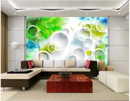 Grün Abstrakt Baum Weiß Geometrischer Kreis 3D Tapete Poster Restaurant Schlafzimmer Wohnzimmer Sofa TV Dekorative Wand-400cm×280cm